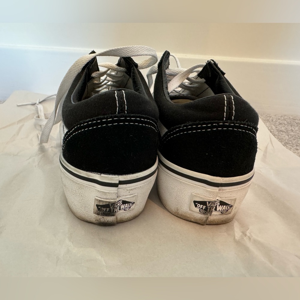 Vans Old Skool Canvas Platform Skater Sneakers in Black and White, Size 5 - Picture 6 of 10